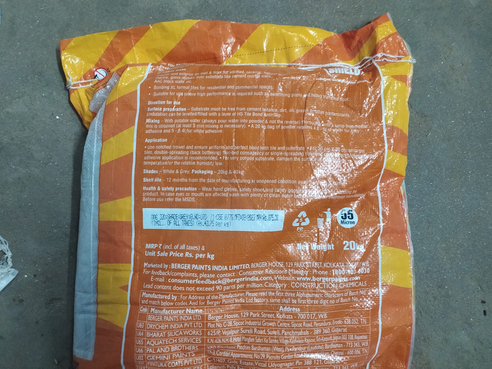 BERGER -HS Tile Bond Anti-Slip-Grey-(20kg)